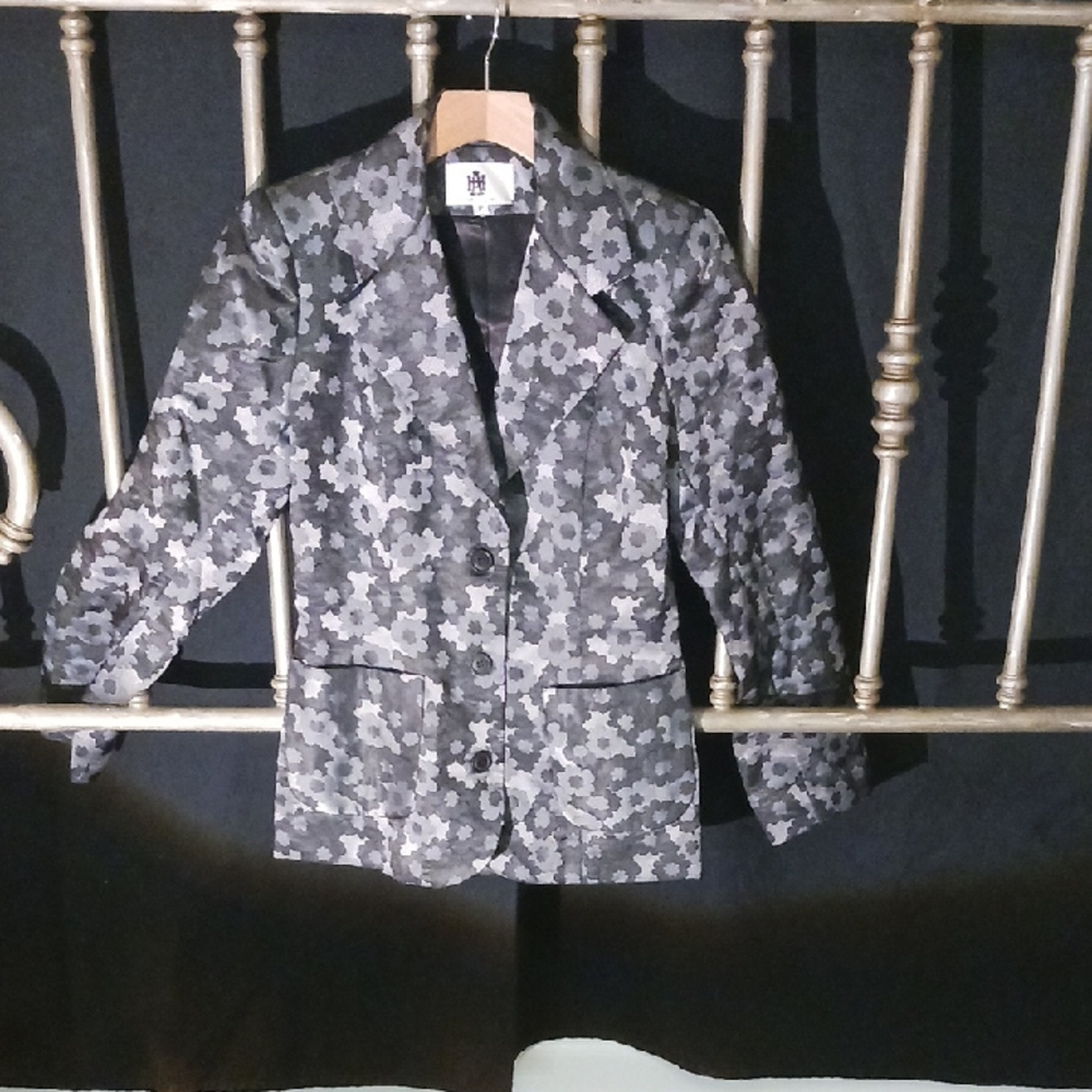 Anna Huling 3-tone, Graphite-Grey Floral Blazer